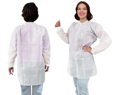 Disposable Lab Coats 40" Long 100ct White Adult Work Gowns Medium SMS 40 gsm PPE - Image 1 of 4