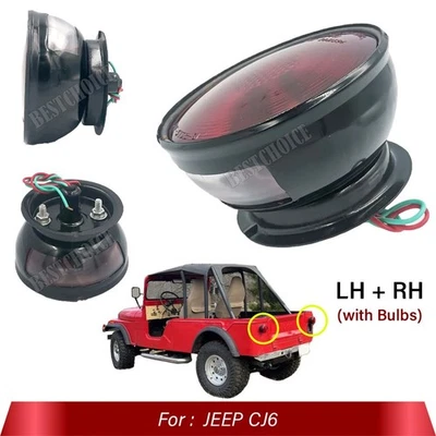 Pair Rear Tail Stop Light Red Lens 12V Fit For Jeep CJ5 CJ6 CJ7 / with Bulbs Foto 1 de 4
