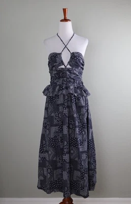 EN SAISON новый с Ярлыками $146 пейсли шарф печать пеплум Midi с бретелью через шею платье размер средний - Изображение 1 из 4