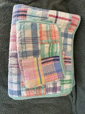 Colcha infantil Pottery Barn conjunto duplo falso pastel Madras PB 100% algodão cobertor cama - Imagem 1 de 4
