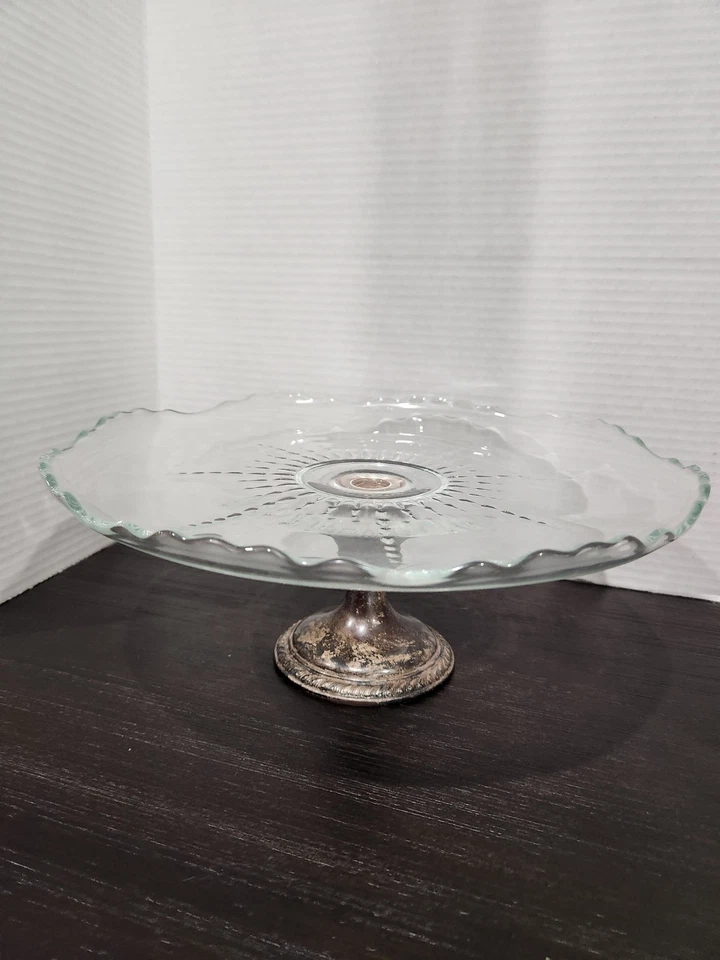 ALVIN PLATA ESTERLINA Y VIDRIO PEDESTAL PLATO PARA PASTEL - Foto 1 de 4