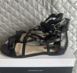 Nine West Lorna Gladiator Strappy Flat Sandal Rich BlackRetail $79 - Picture 1 of 7