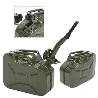 10L Armeegrün Metallkanister Kraftstoff Benzin Diesel Reserve mit Tankanschluss - Bild 1 von 4