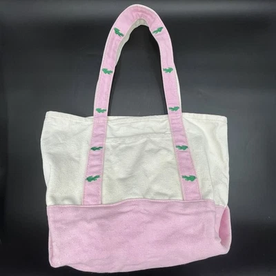 Mini Bolso de Mano De Colección Locoste IZOD Rosa Blanco Lona Verde Caimán Logotipos Bordados Foto 1 de 4