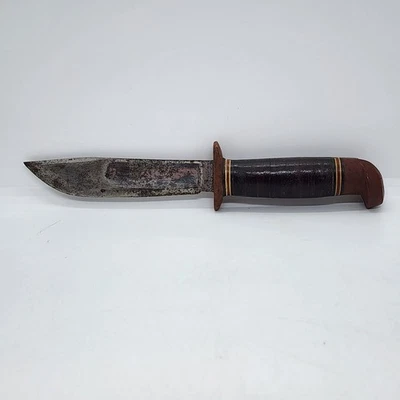 Vintage WWII Era Fixed Blade Western Brown Plastic Pommel Guard Knife - Image 1 of 4