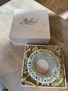 BELLEEK fine Parian China Handcrafted Weave “forget Me Not” Basket And Box - Picture 1 of 10