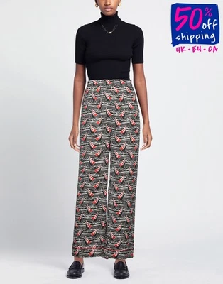 PVP €859 DOLCE & GABBANA Pantalón de crepé de seda IT42 US6 UK10 S estampado de velero Foto 1 de 4