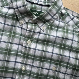 Orvis Herren faltenfreies Button-Down Hemd Small blau grün gelb klassische Passform - Bild 1 von 8