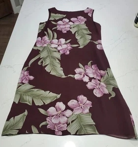 Tommy Bahama Vintage Women's Dress 10 Brown Flowers Hawaiian Theme 100% Silk - Picture 1 of 6