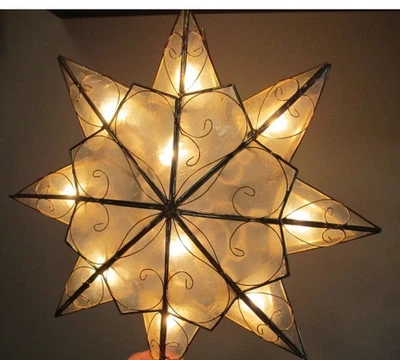 Kurt Adler 8 pontos Capiz estrela iluminada enfeite de árvore dupla face - Imagem 1 de 3