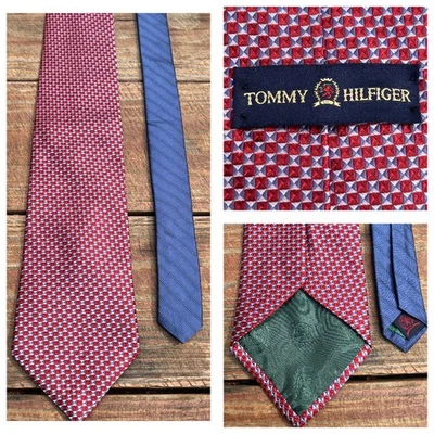 Corbata de seda Tommy Hilfiger vintage años 90 | Corbata roja azul verde EE. UU. WPL 2831 Foto 1 de 4
