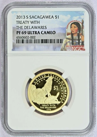 2013-S NGC PF 69 ULTRA CAMEO Sacagawea $1 Dollar Treaty w/the Delawares-Turtle Cover