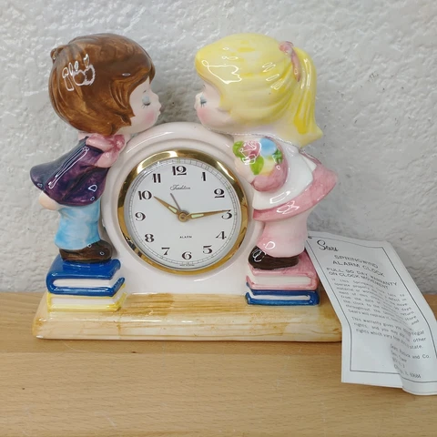 Vintage Sears Tradition Japan Springwind Alarm Porcelain Boy Girl Kiss Clock Cover