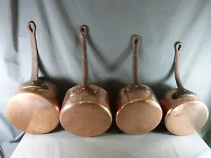 Set of 4 Large Vintage French Copper Saucepans Tin Lined Iron Handle 19th c. - Picture 1 of 10