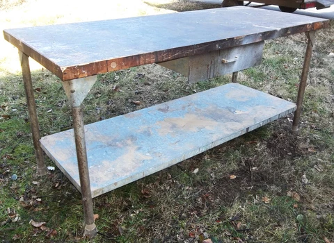 Antique Industrial Butcher Block Table Kitchen Island Countertop w/Drawer Cover