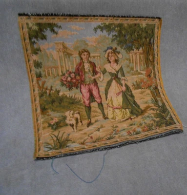 Tapisserie Vintage scène ancienne dans jardin marquée made in France - Photo 1/4