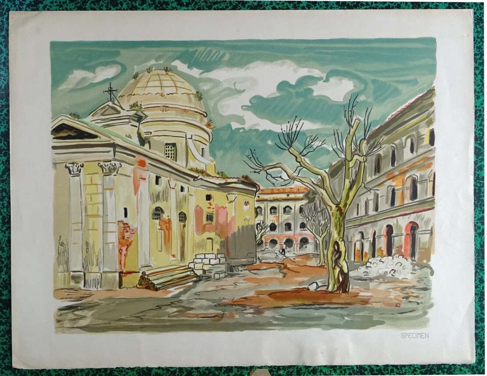 Yves BRAYER Marseille place église grande Lithographie originale 1974 - Photo 1/4