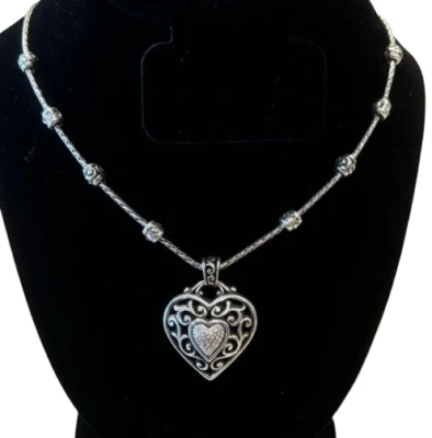 Collar Colgante Brighton Grande RENO HEART Plata Cristal Corazón Hinchado 18" Foto 1 de 4