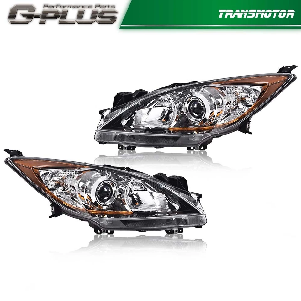 Fit For 10-2013 Mazda 3 Chrome Housing Amber Corner Projector Headlight Set of 2 - Image 1 of 4