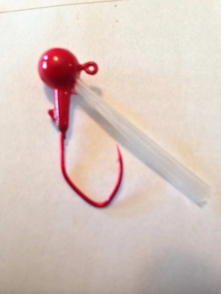10 Pack 1/8 Oz Weedless Painted Red Crappie Jig Heads. #2 Hook - Image 1 of 1