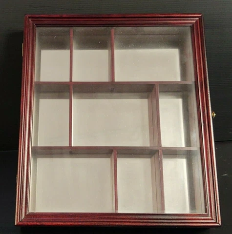 NOS Cherry Finish Wood Wall Curio Mirrored Miniatures 9 Area 201177 Cover