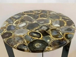 Natural Blue Agate Coffee Table Top Side Table, Agate Console Table Home Decor - Picture 1 of 2