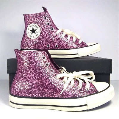 Converse CTAS Hi Glitter Bomb Size 9 Orchid Pink Abyss Egret Black A11137C NEW - Image 1 of 4