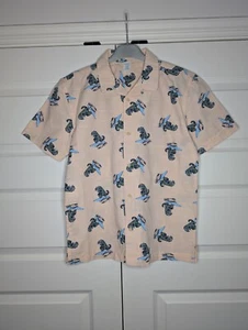 NWT Thereabouts Boys L (14/16H) Husky Button Up Peach Dino Surfer - Picture 1 of 8
