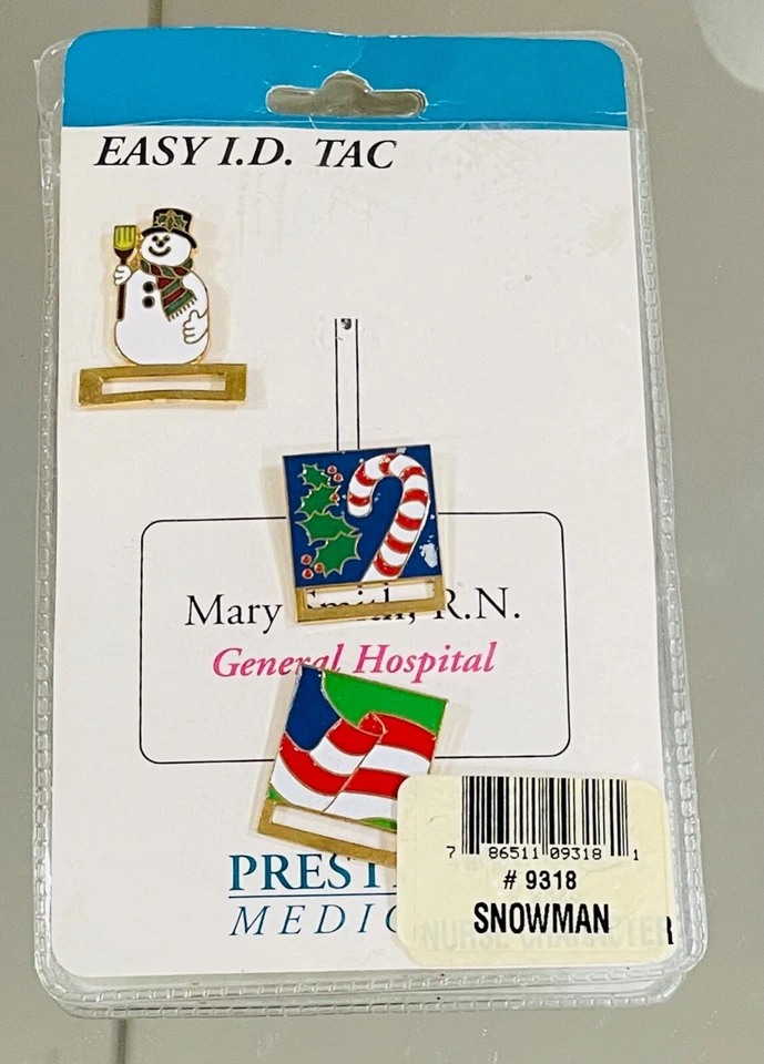 Vintage Prestige Medical Easy ID Tac Holiday Christmas Flag Snowman Lapel Pins - Image 1 of 4