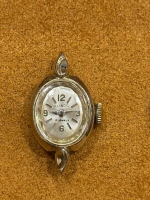 Винтажные женские кварцевые часы Illinois 4412 серебристые нержавеющая сталь 17 камней - Изображение 1 из 3