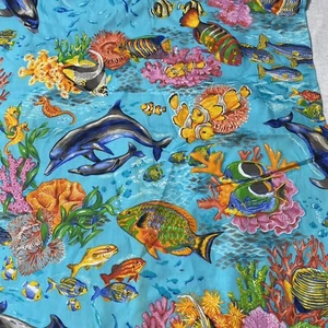 Fabric Blue Aqua Fish Dolphin Tropical Rainbow Fish Cranston Collection READ - Picture 1 of 4