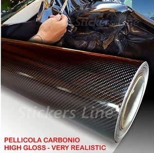 Pellicola adesiva CARBONIO NERO lucido 5D High Gloss car wrapping auto moto - Imagen 1 de 10