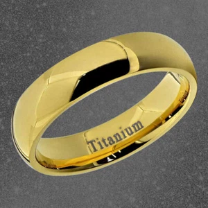 6mm Gold Plated Titanium Classic Domed Top Wedding Engagement Band Ring - Picture 1 of 7