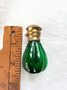 Vintage lobed Forest green glass scent perfume bottle brass cap blown - Picture 1 of 3