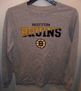 NHL Boston Bruins Boys Long Sleeve T Shirt Size Large 12/14 Gray - Picture 1 of 3