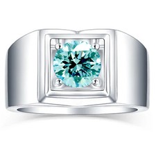 2.07 Ct Vvs1 Round Blue White Moissanite Diamond Solitaire Men's 925 Silver Ring