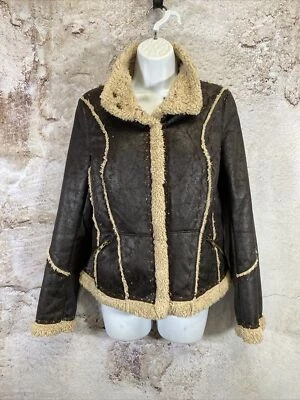 Chaqueta Abrigo Sherpa Damselle New York Piel Sintética Marrón Retazos Talla M W19 Foto 1 de 4