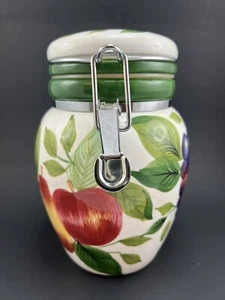 Sakura Sonoma Canister / Jar with Hinged Lid Seal Hand Painted Fruit EUC 7.5" - Picture 1 of 6