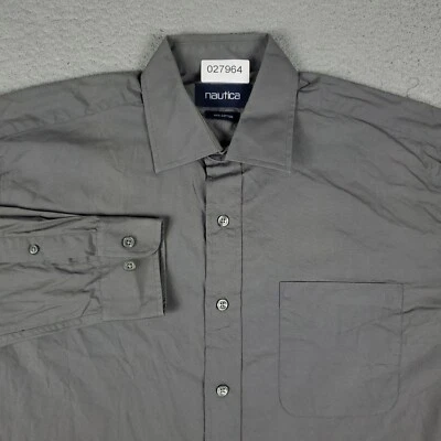 Camisa Nautica Para Hombre Talla 15.5 Gris Vestido Abotonado Manga Larga *MANCHADA* Foto 1 de 4