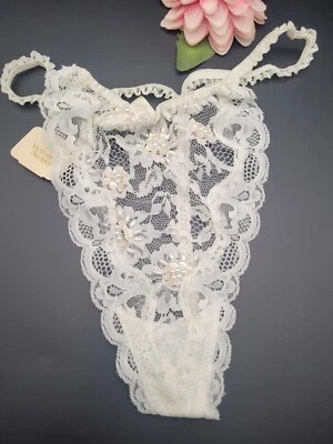 Tanga Bragas De Colección M/L Victoria's Secret Encaje Espalda en T Tanga Cuentas Marfil Novia Foto 1 de 4