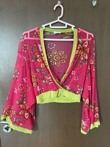 Y2K Top Floral Long 3/4 Bell Sleeves Fairy Boho Designer Sz S Made In Italy - Picture 1 of 11