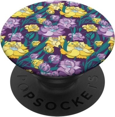 Coloridas flores dibujadas a mano sobre fondo violeta lindo patrón PopSockets PopGrip Foto 1 de 4