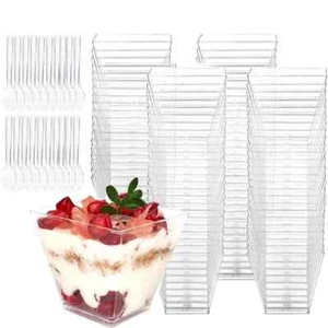 Juego de 50 tazas de postre con cucharas, tazas cuadradas de postre de 60 ml/2 oz Reino Unido - Imagen 1 de 7