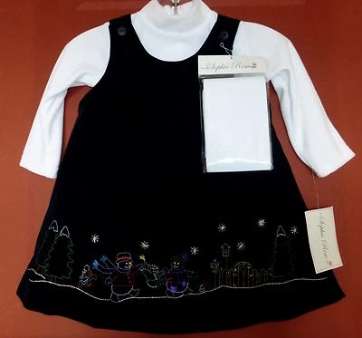 BRAND NEW!!  Sophie Rose Holiday Blue Velveteen CHRISTMAS DRESS, One Pc & Tights - Image 1 of 4