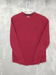 Volcom Tee Shirt Mens Medium Red Waffle Knit Thermal Long Sleeve Logo Surf Skate - Picture 1 of 6