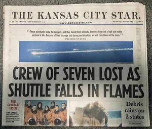 2003 Kansas City Star headline display Newspaper Columbia Space Shuttle Exposion - Picture 1 of 3