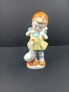 Vintage Girl Figurine With Duck/Goose Made In Japan 5" Hand Painted - Picture 1 of 11