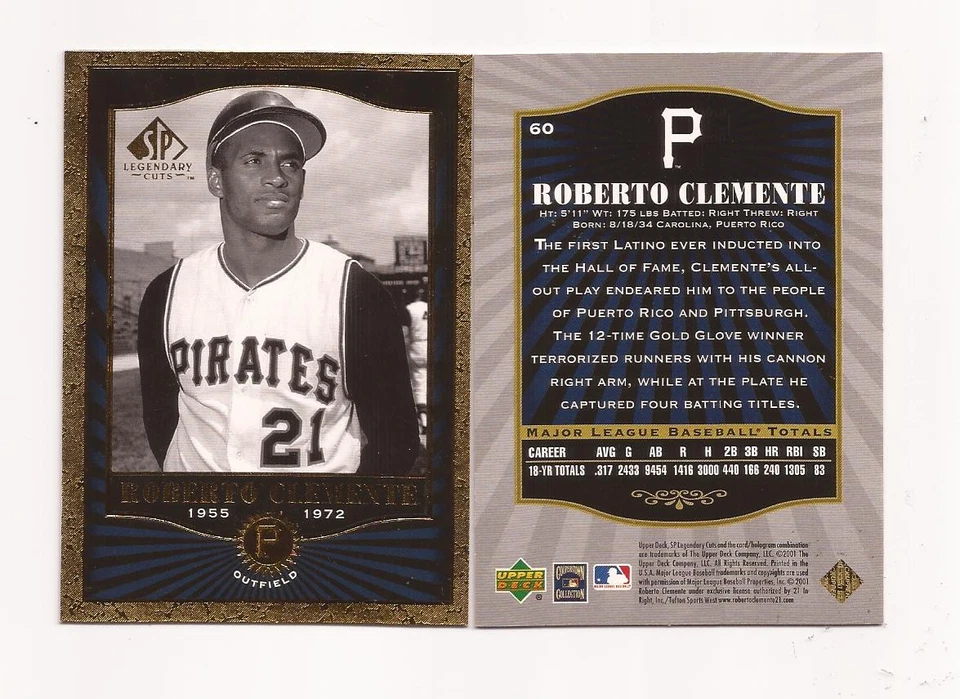 2001 Upper Deck SP Legendary Cuts # 60 Roberto Clemente Pittsburgh Pirates - Image 1 of 1