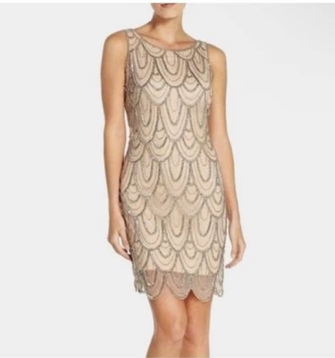 Mini vestido de coquetel feminino Pisarro Nights com miçangas tamanho 4 forrado com decote redondo com miçangas - Imagem 1 de 4