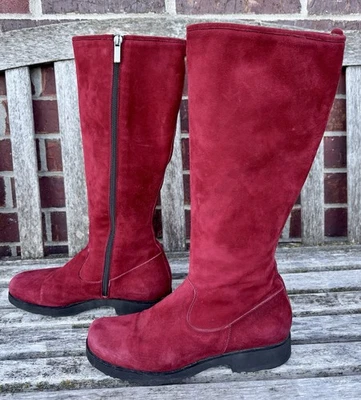 Taryn Rose Dark Red Crimson Suede Leather Tall Zip Boots 38 7.5 - 8  - Image 1 of 4